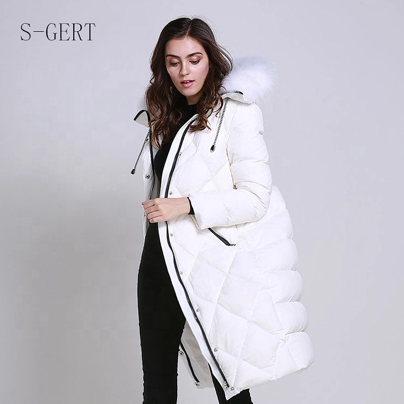 Custom Windproof Waterproof Ultra Light Goose Long Down Jacket For Woman