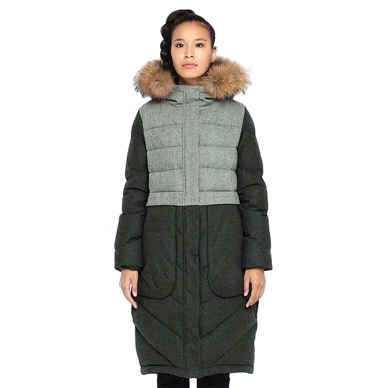 Oem Odm Crane Down Jacket Hoodie Patchwork Ladies Winter Down-Filled Coat From Ruiniu Manufacturer
