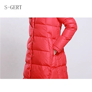 Stocked Red Guangzhou Foshan Manufacturer Duck Down Long Women Jacket With Zipper