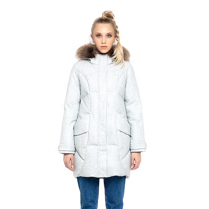 Oem Odm Fashion Long Winter Casaca Pluma Mujer White Goose Down Jacket Warm Women Puffer Jacket From Ruiniu Factory