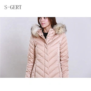 Fashionable Pink Thin Slim Long Ultra Light Women Long Padded Hooded Packable Down Jacket