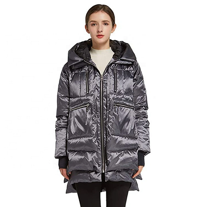 Oem Odm Ladies Clothes Winter Plus Size Goose Down Black Puffer Jacket With Fur Hood