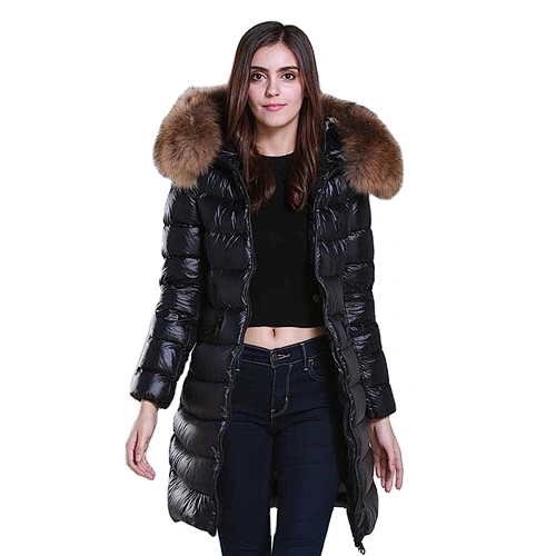 OEM/ODM Black Stylish Waterproof Windproof Fur Hoodie Long Coat Winter Women Down Jacket