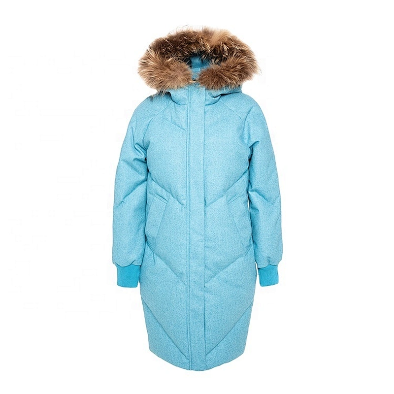 Oem Odm Light Blue Customized Color Coat Duck Down Long Goose Down Puffer Winter Jackets Woman
