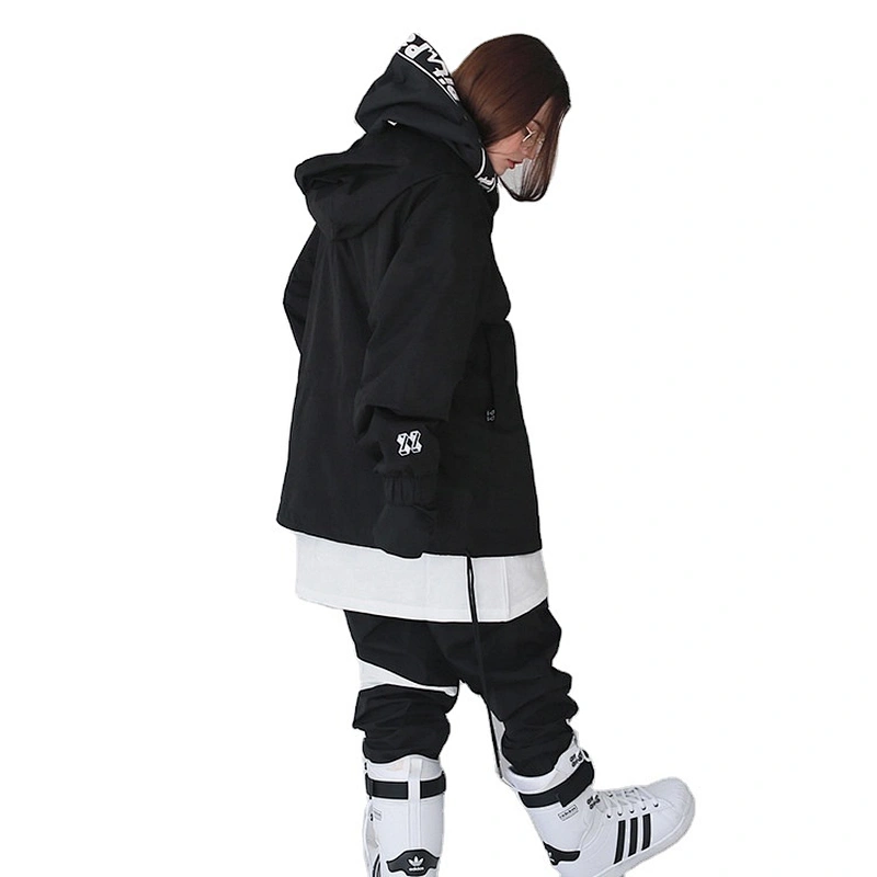 OEM/ODM Fashion Black Coat Hood Parka Super Hiking Jacket Windbreaker Suit