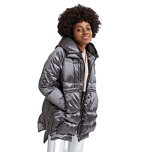 Oem Odm Ladies Clothes Winter Plus Size Goose Down Black Puffer Jacket With Fur Hood