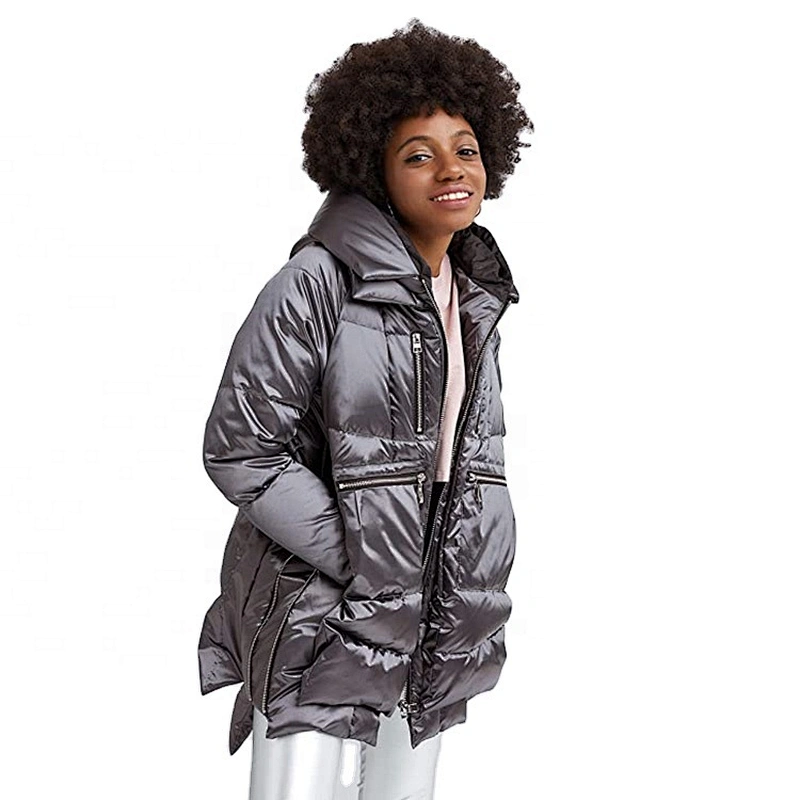 Oem Odm Ladies Clothes Winter Plus Size Goose Down Black Puffer Jacket With Fur Hood