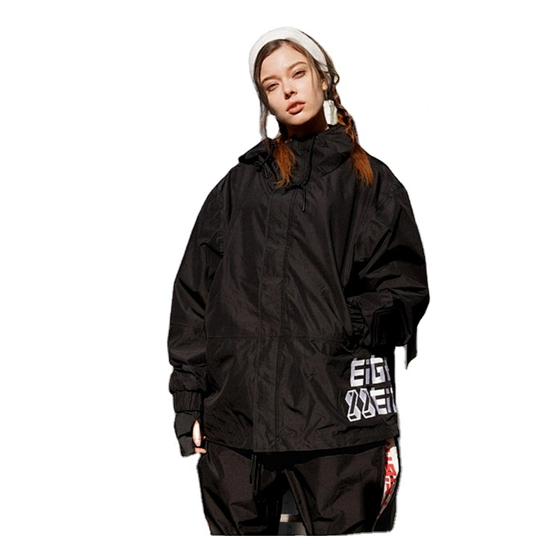 OEM/ODM Fashion Black Coat Hood Parka Super Hiking Jacket Windbreaker Suit