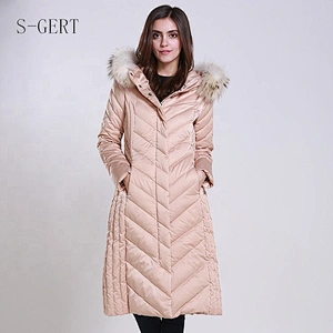 Fashionable Pink Thin Slim Long Ultra Light Women Long Padded Hooded Packable Down Jacket