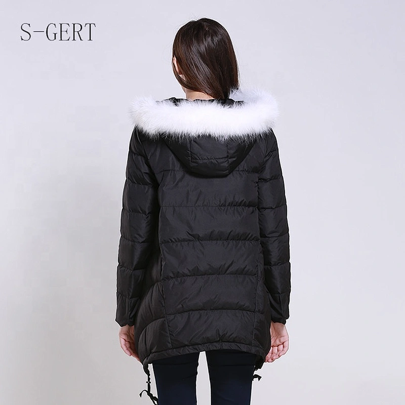 Winter Hiking Customize Long Down Coats Fur Hood Woman Down Fill Jacket