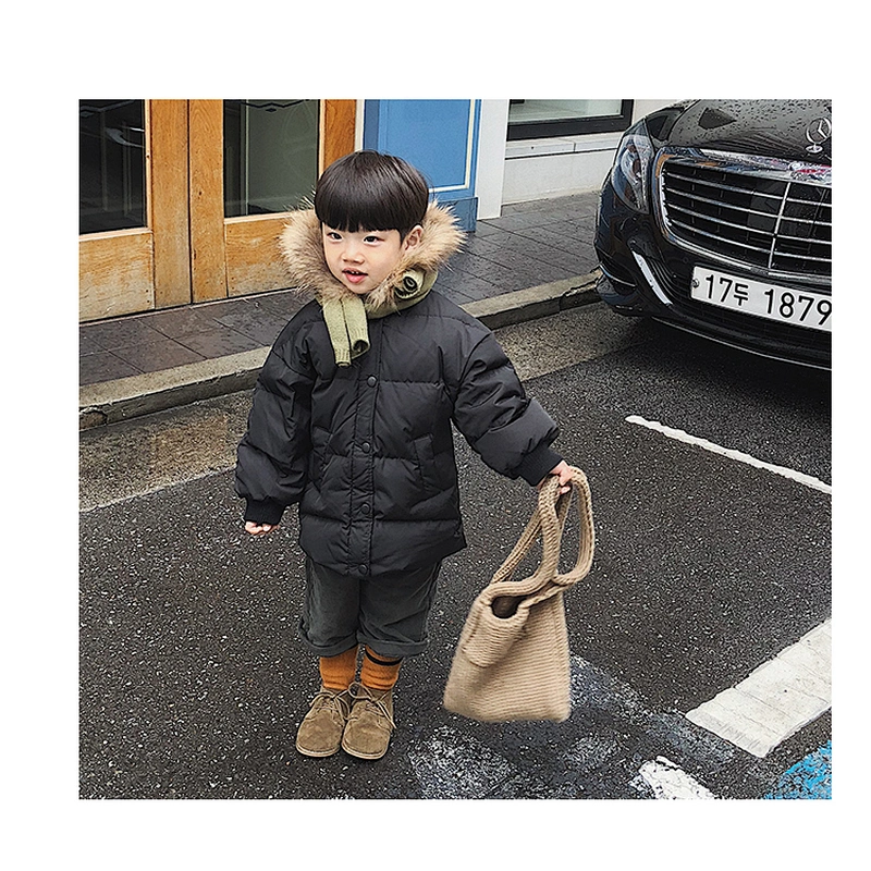 Fur Hoodie Korean Boys Medium Long Stylish Children Clothes Boy Down Jacket