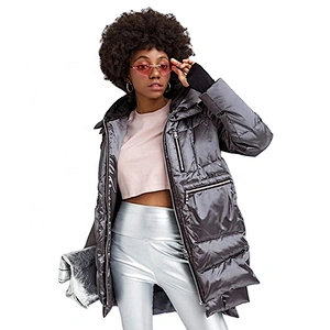 Oem Odm Ladies Clothes Winter Plus Size Goose Down Black Puffer Jacket With Fur Hood