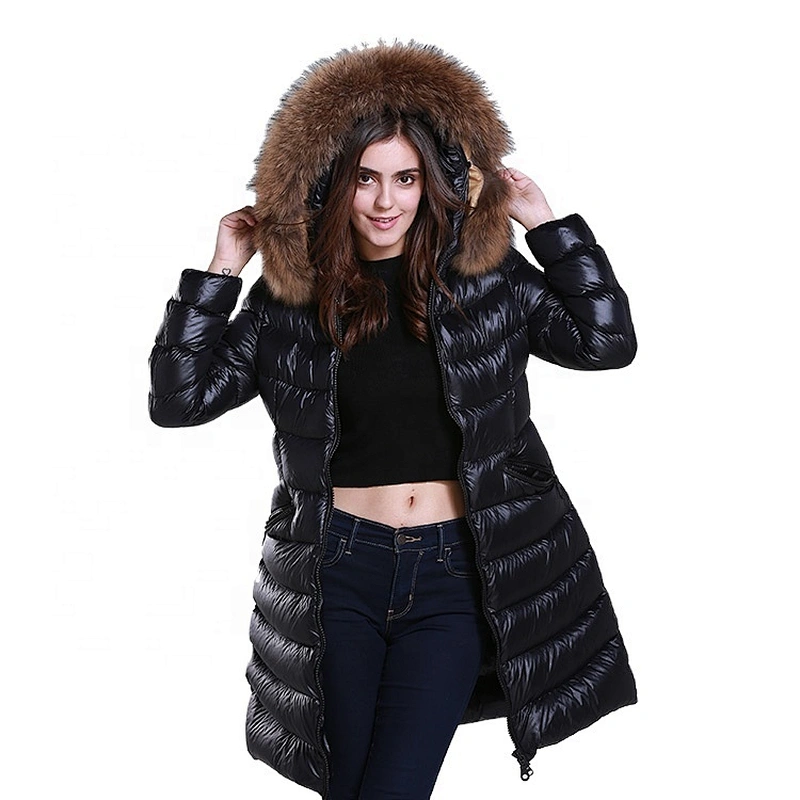 OEM ODM Winter Warmer Duck Down Coat Womens Down Filled Jackets With Fur Hood