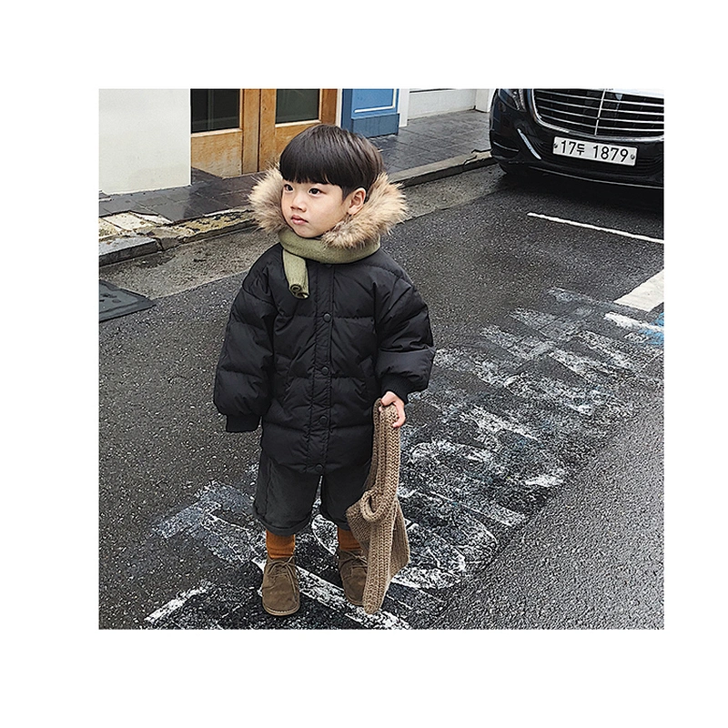 Fur Hoodie Korean Boys Medium Long Stylish Children Clothes Boy Down Jacket