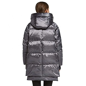 Oem Odm Ladies Clothes Winter Plus Size Goose Down Black Puffer Jacket With Fur Hood