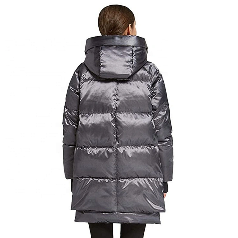 Oem Odm Ladies Clothes Winter Plus Size Goose Down Black Puffer Jacket With Fur Hood