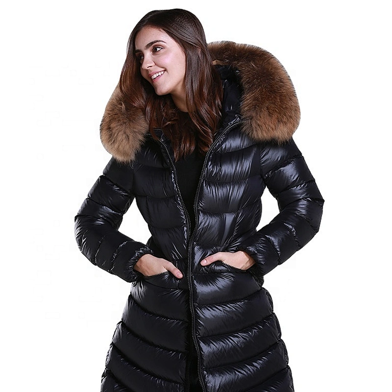 OEM ODM Winter Warmer Duck Down Coat Womens Down Filled Jackets With Fur Hood