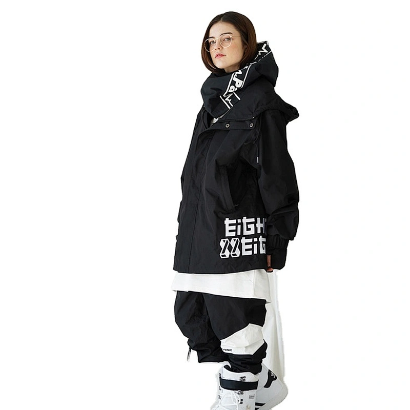 OEM/ODM Fashion Black Coat Hood Parka Super Hiking Jacket Windbreaker Suit