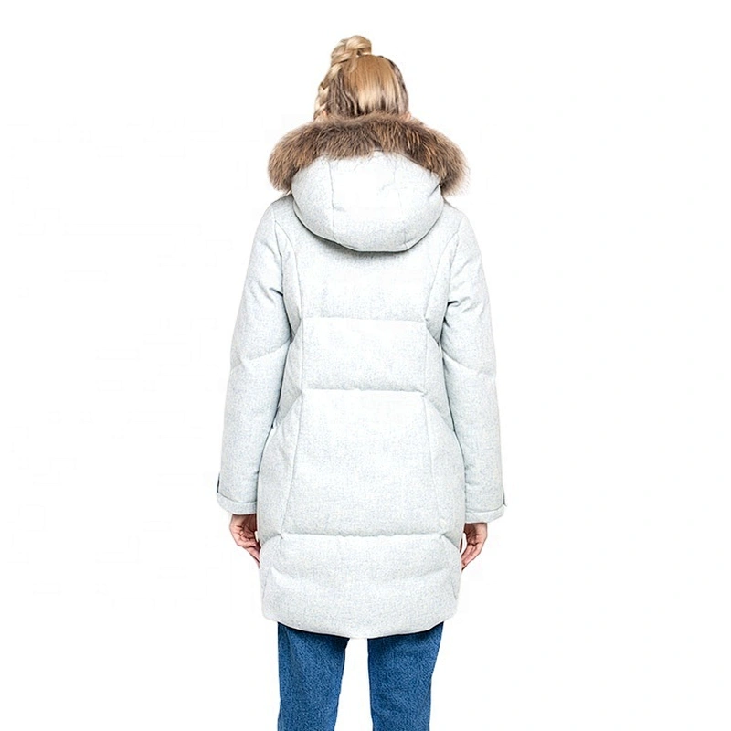 Oem Odm Fashion Long Winter Casaca Pluma Mujer White Goose Down Jacket Warm Women Puffer Jacket From Ruiniu Factory