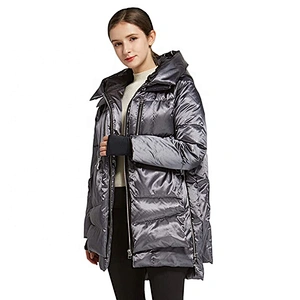Oem Odm Ladies Clothes Winter Plus Size Goose Down Black Puffer Jacket With Fur Hood