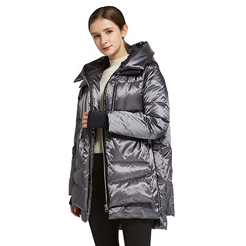 Oem Odm Ladies Clothes Winter Plus Size Goose Down Black Puffer Jacket With Fur Hood