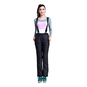 Black Dark Color Waterproof Windbreak Women Girl Sport Trousers Ski Down Bib Pants