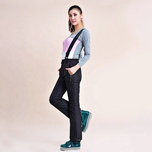 Black Dark Color Waterproof Windbreak Women Girl Sport Trousers Ski Down Bib Pants