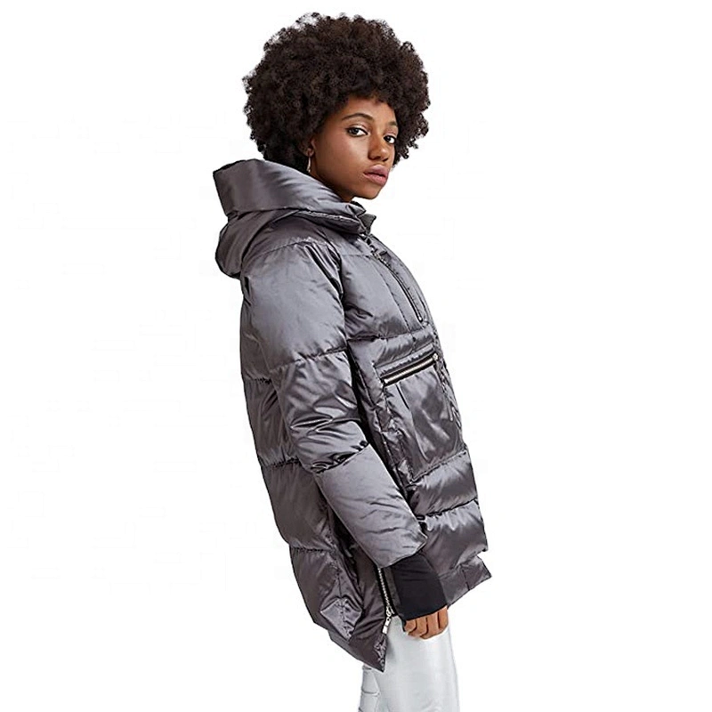 Oem Odm Ladies Clothes Winter Plus Size Goose Down Black Puffer Jacket With Fur Hood