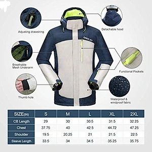 OEM/ODM RIUNIU Mountain Snow Waterproof Ski Jacket Detachable Hood Windproof Fleece Parka Rain Jacket Winter Coat