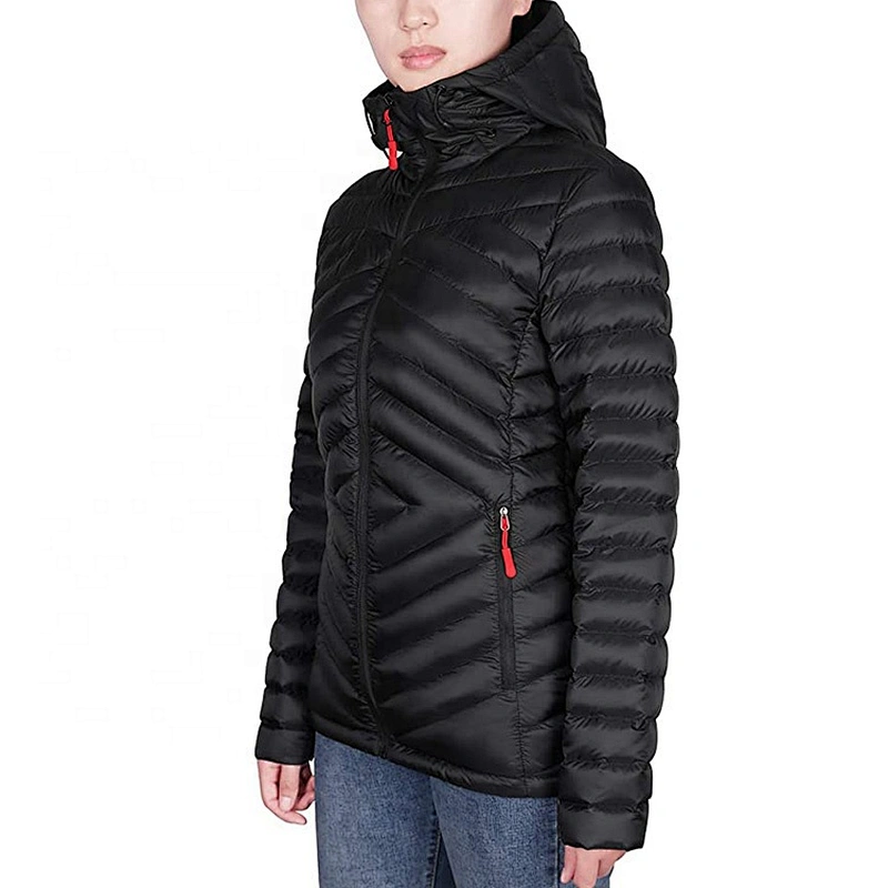 Oem Odm Winter Clothes Black Puffer Jacket Womens Unisex Goose Down Jacket With Hood