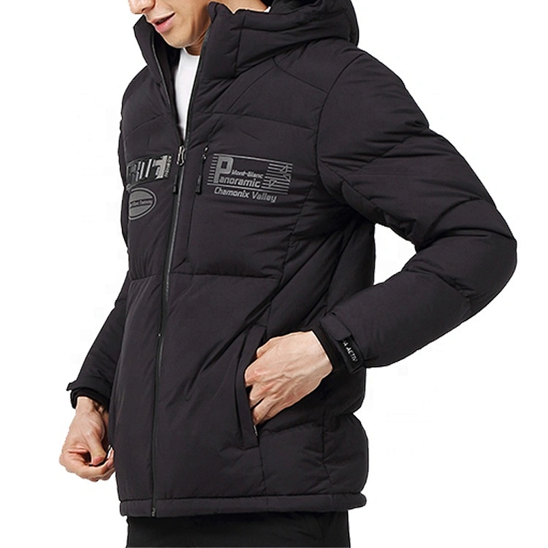 Oem Odm Winter Hooded Custom Puffer Jacket Fashion Black Puffer Coat Plain Man Down Coat