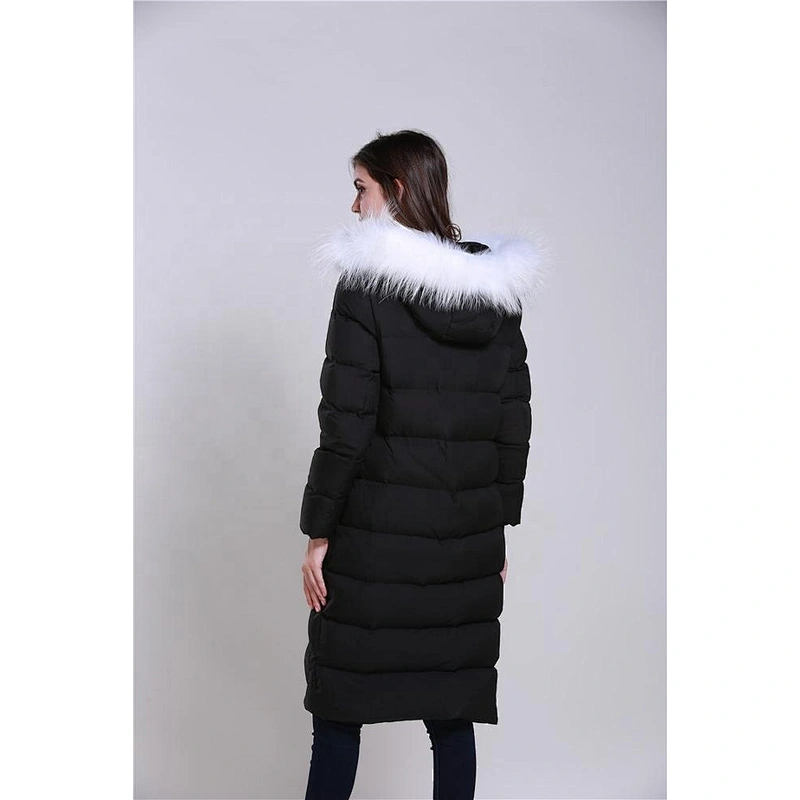 Cool Black Duck Down Filler Women's Long Down Jacket With Hood