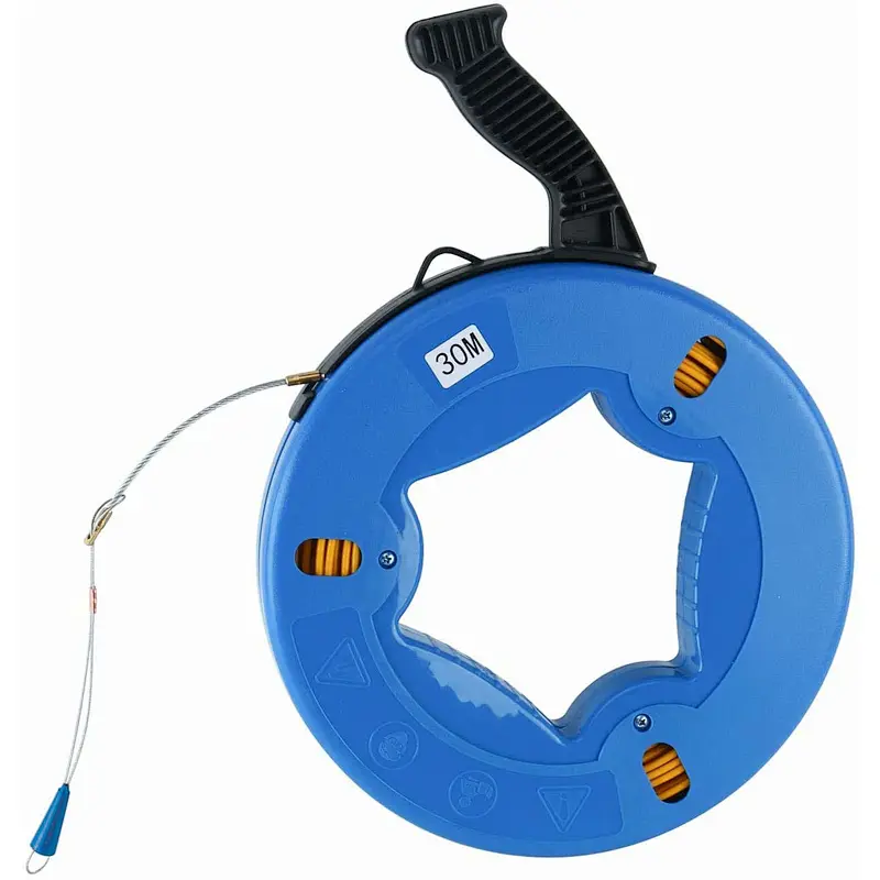 30M Fiberglass Wire Cable Electrical Fish Tape Reel, Fiberglass Wall line Reel Fishtape Puller Fish Tape
