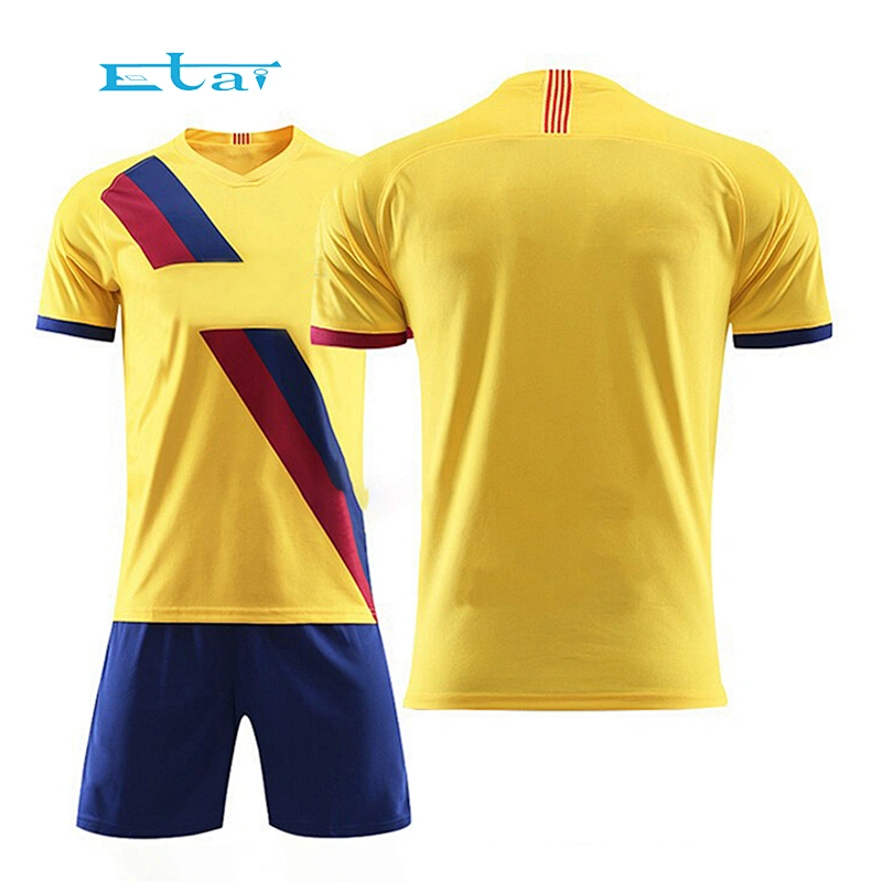 100% Polyester Latest Mesh Unisex Soccer Wear Yellow With Black