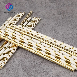 Custom Logo Biodegradable degradable Foil Striped Paper Straws Silver Foiled stripe Gold Foil Striped Paper Straws