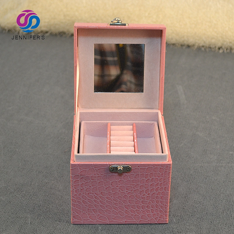Custom luxury leather large mirror pink Jewellery packaging storage wooden gift  jewelry packaging box for girls