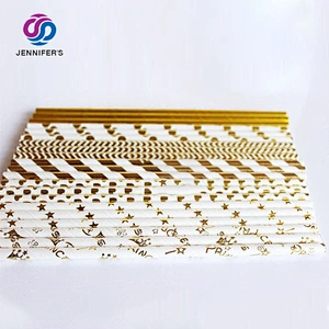 Custom Logo High Quality Bronzing Gold Striped Biodegradable Paper reusable straws
