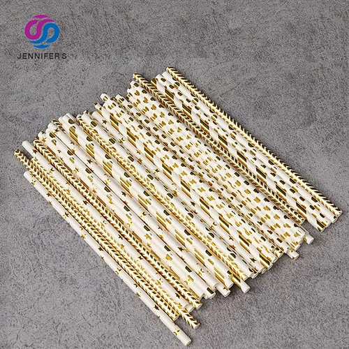 Eco friendly biodegradable product logo printed striped paper Drinking Straw degradable recycled paperstraw