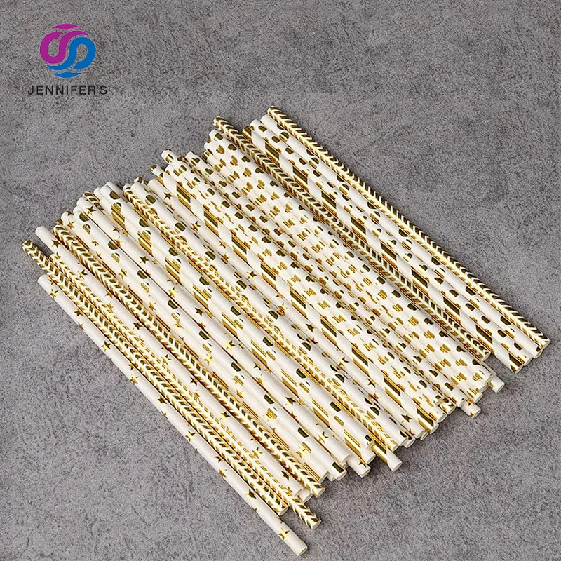 Eco friendly biodegradable product logo printed striped paper Drinking Straw degradable recycled paperstraw