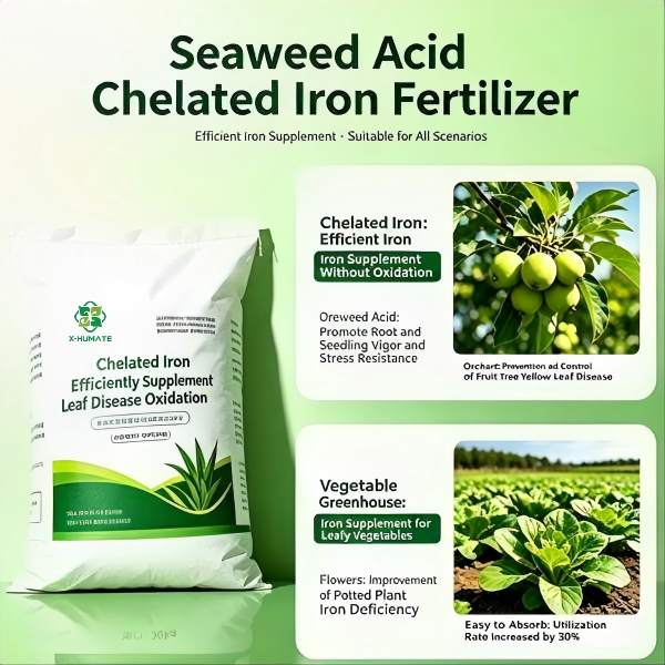 Seaweed extract chelated iron fertilizer pack for professional agriculture.
