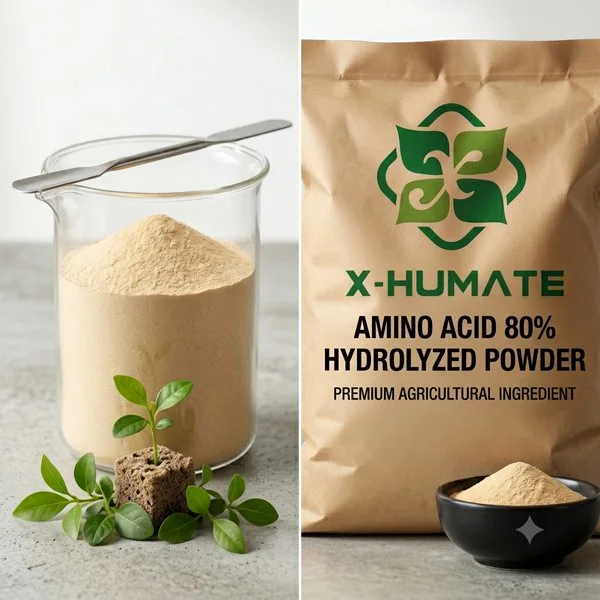 Agricultural biostimulant amino acid fertilizer field application and large-scale farming usage scene.