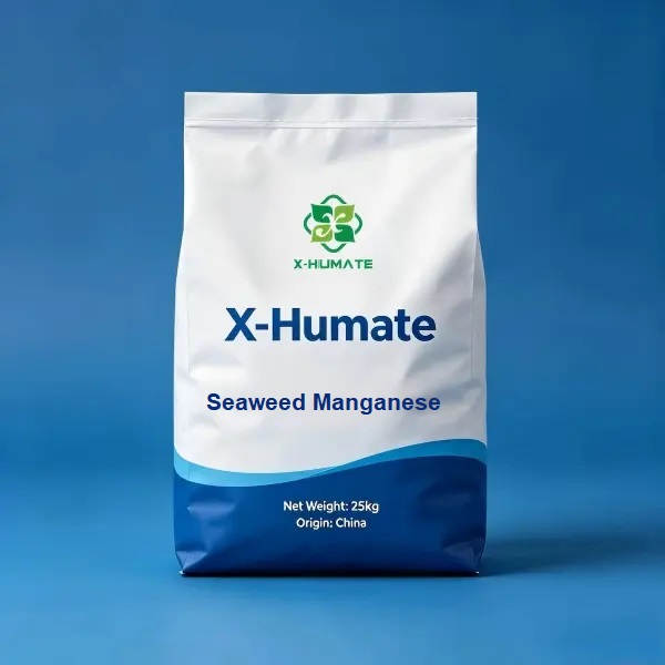 Premium quality Seaweed Chelated Manganese fertilizer export packaging featuring multilingual instructions, standardized application rates for professional agriculture, and EAN-13 identification.
