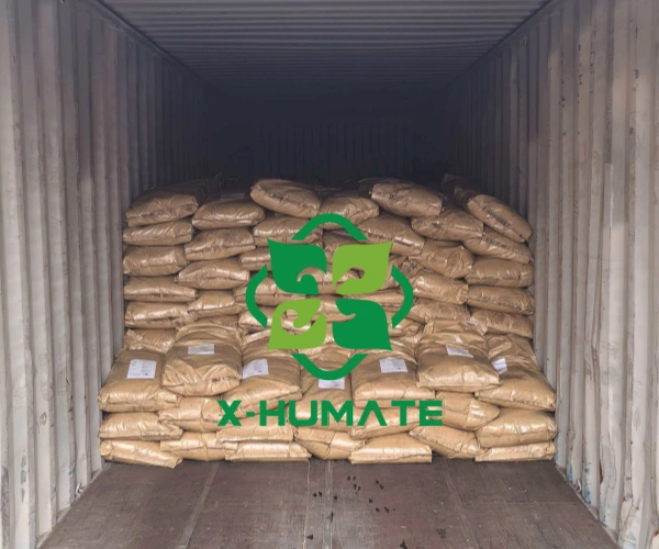 x-humate organic fertilizer material amino acid granular fertilizer laoding into 20 feet container, fast shipment to the world partner