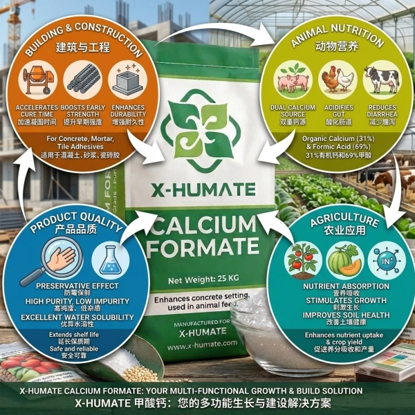 X-HUMATE Calcium Formate feed additive for poultry and swine gut health in agricultural farm