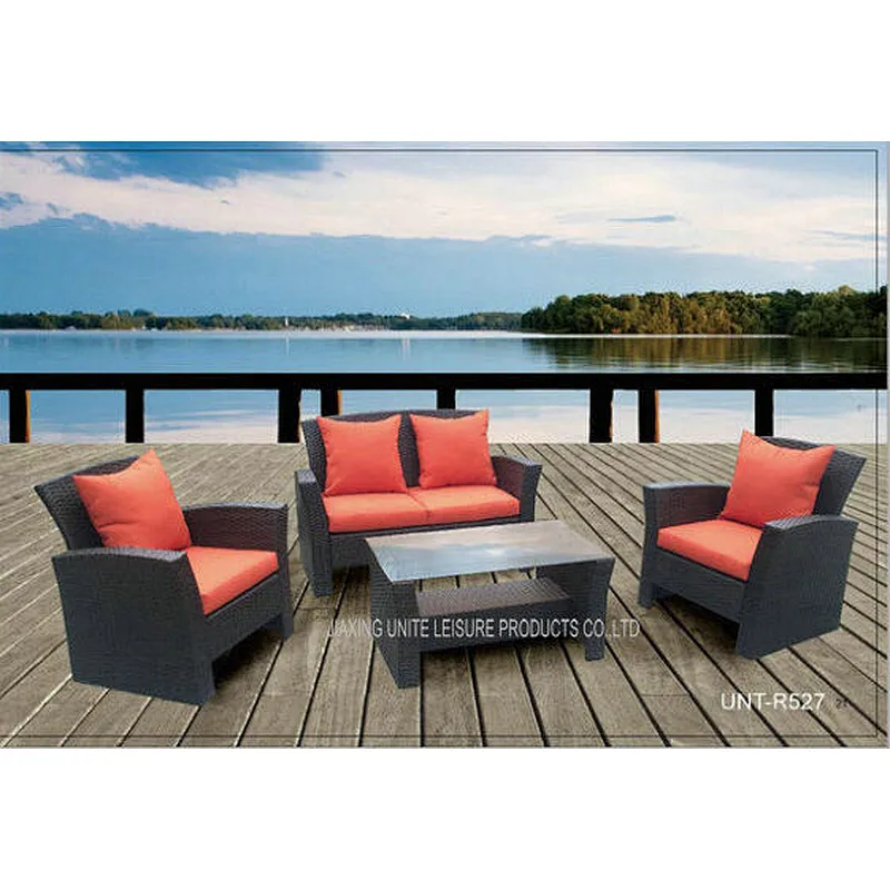 Comfortable Outside Patio Seating Sets With Cushion PE Wicker Modern Style