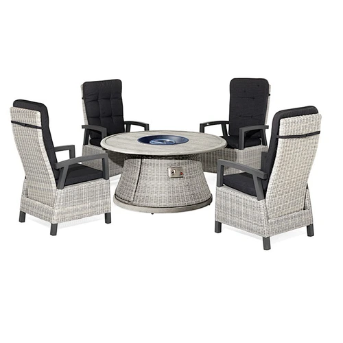Adjustable back wicker chair with fire pit table