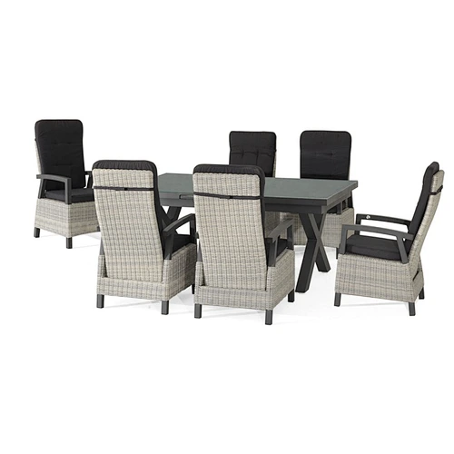 Adjustable back wicker chair with extension table