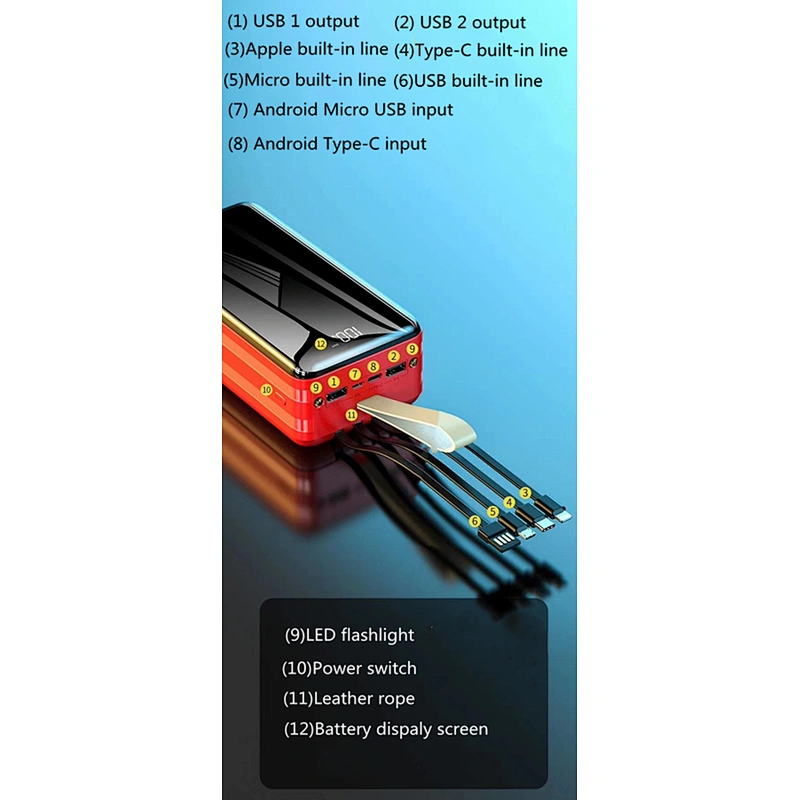 50000mAH Four Build-in Line  Large Capacty Charger
