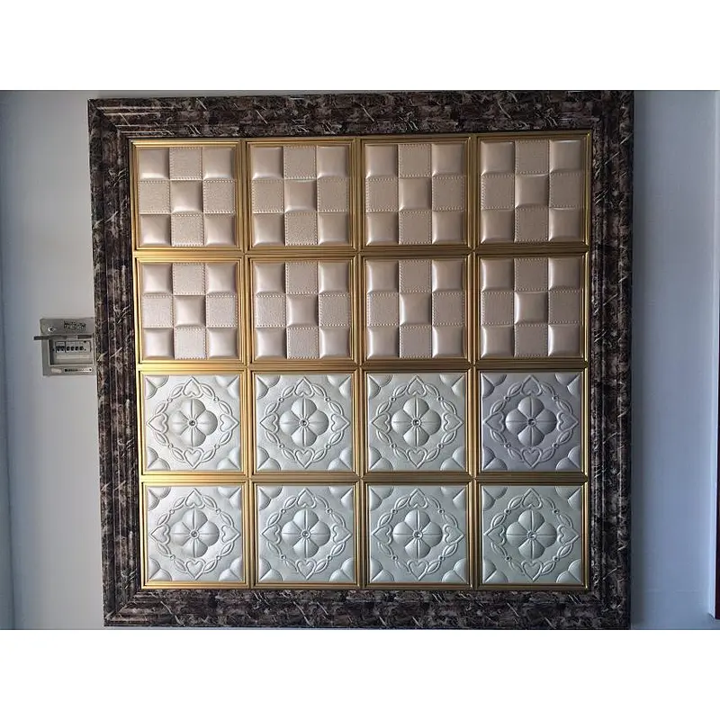 New building material 3D carved leather fire resistant decorative wall panel