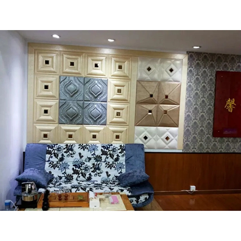 TV Wall Furnishings Emboss PU Artificial Leather 3D Wall Panel